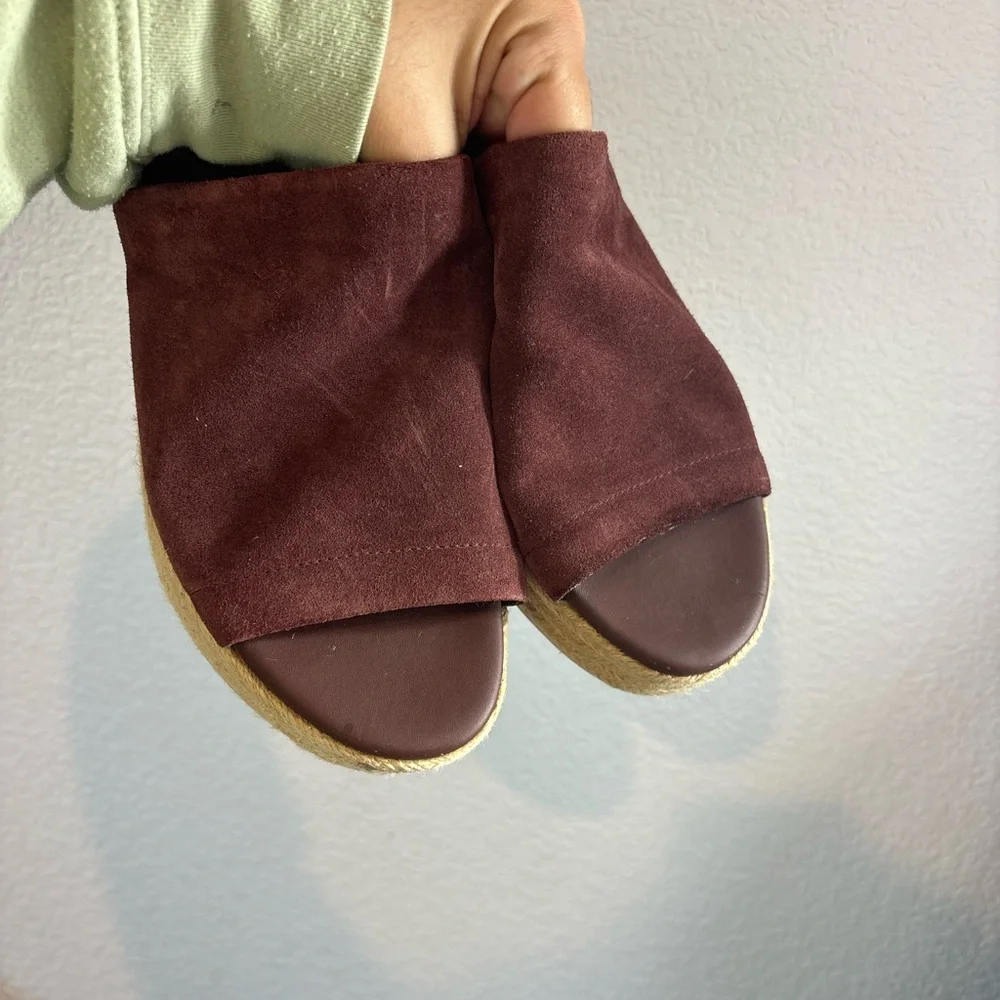Vince Solana Espadrille Wine Color Suede Platform Slide Sandals Woman 8.5